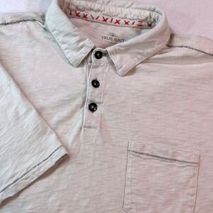 True Grit Polo XL Grey Slub Short Sleeve Pocket Preppy Casual Comfy 100% Cotton